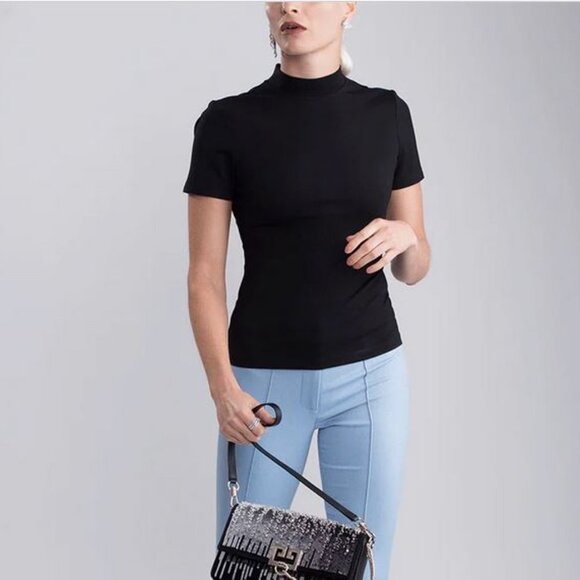 Alexis Tops - ALEXIS Sz M Women's Black Bissette Short Sleeve Mock Neck Top
